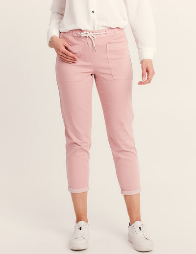 Pantalon coupe droite à coulisse rose pastel femme