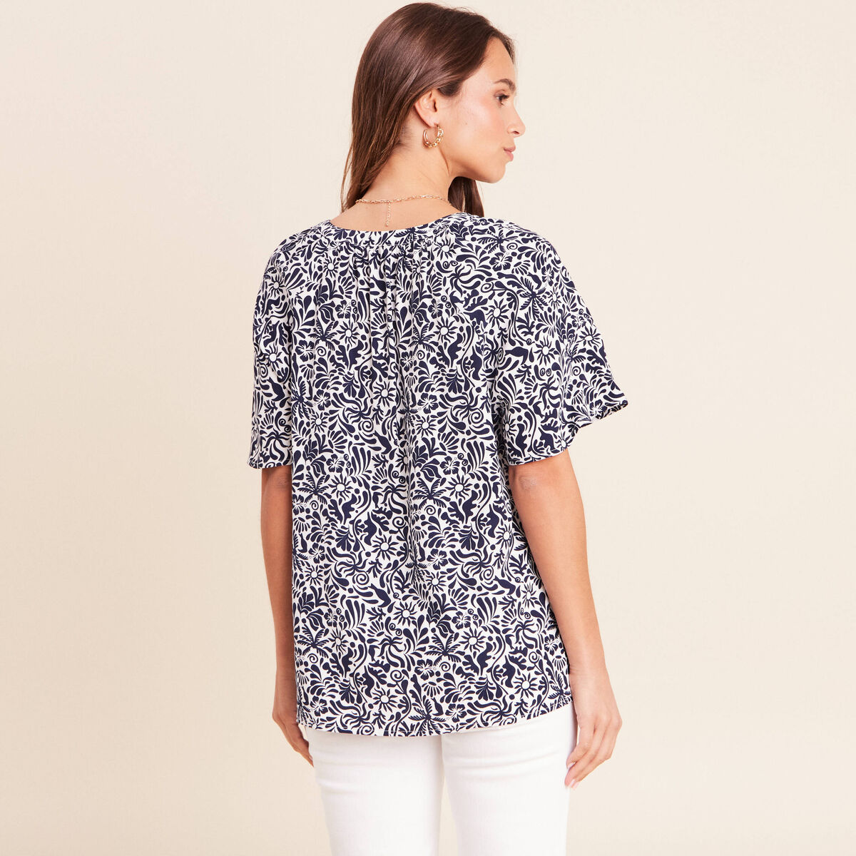 Blouse ample manches courtes fluide bleu femme