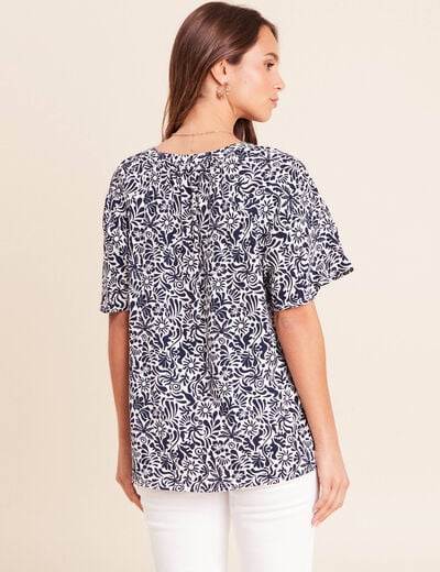 Blouse ample manches courtes fluide bleu femme