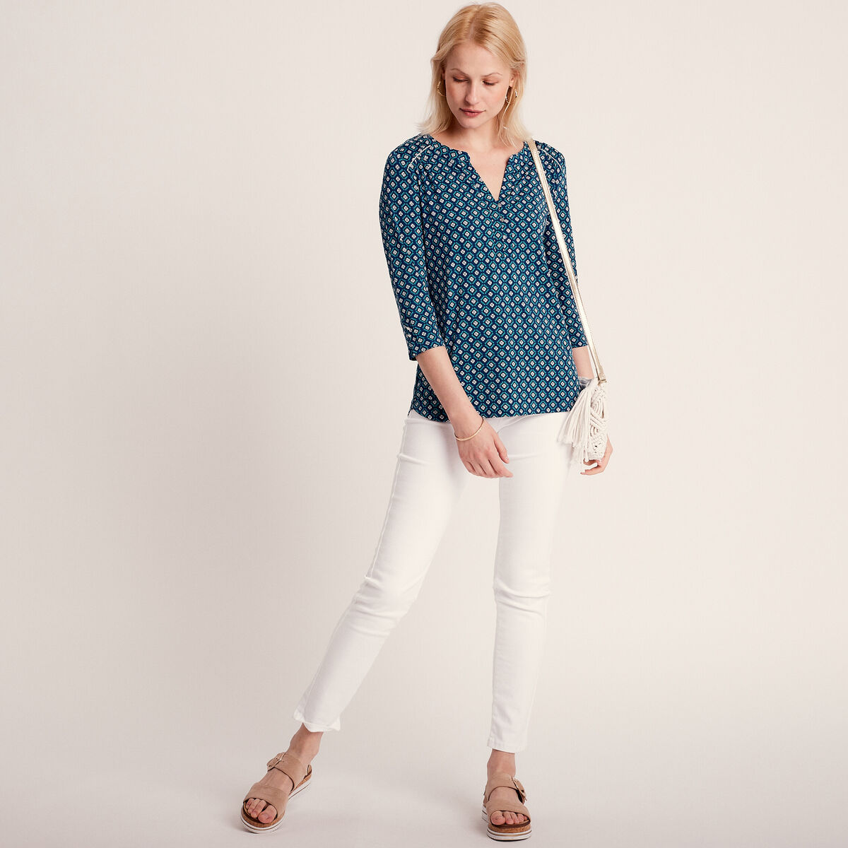 T-shirt manches 3/4 bleu foncé femme