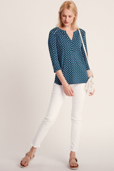T-shirt manches 3/4 bleu foncé femme