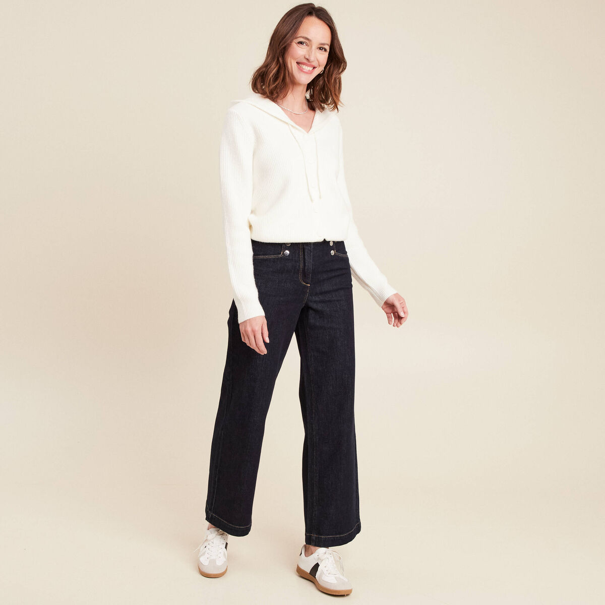 Jean large &agrave; pont denim brut femme