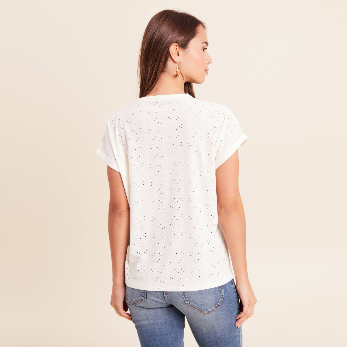 T-shirt droit manches courtes ecru femme
