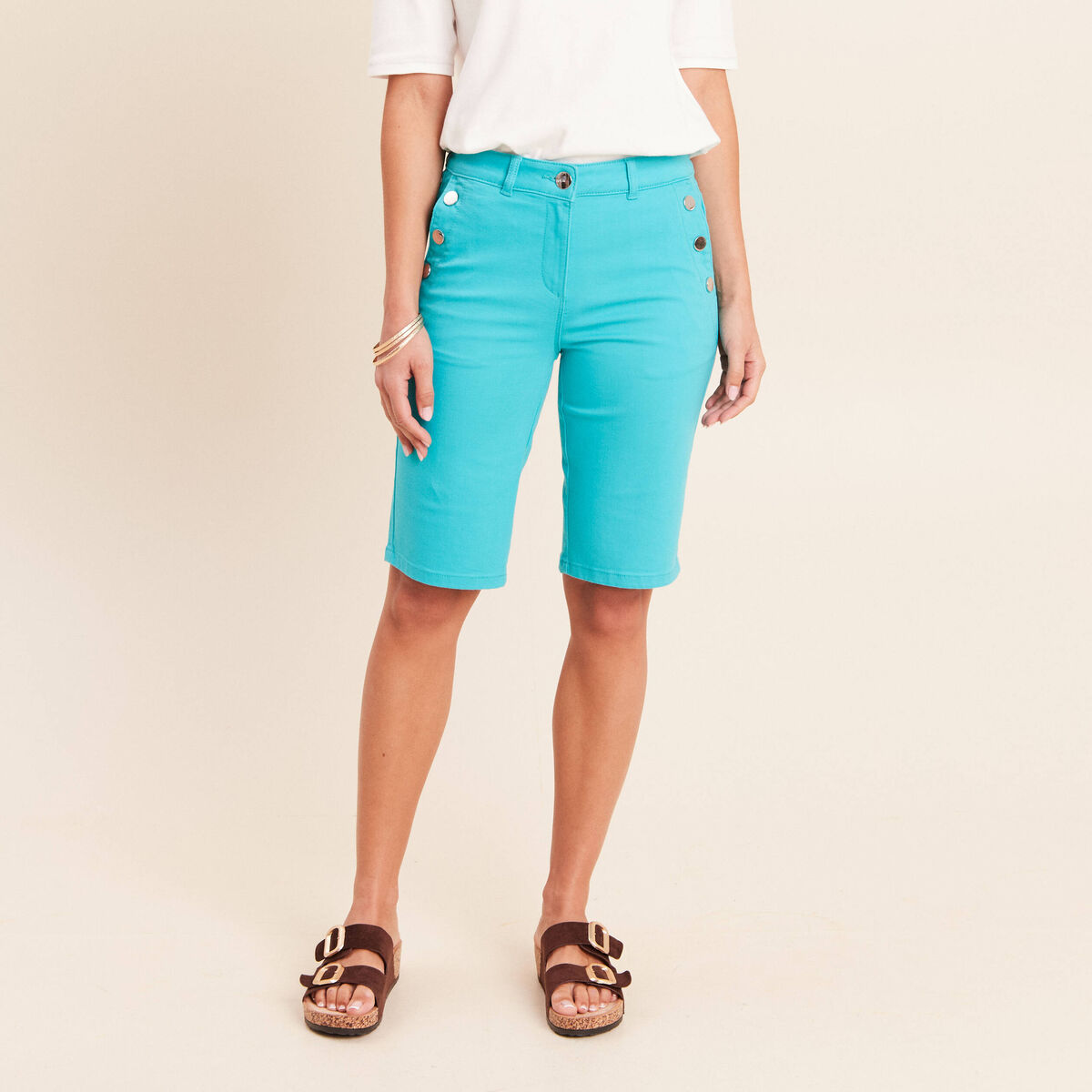 Bermuda ajust&eacute; taille standard vert turquoise femme