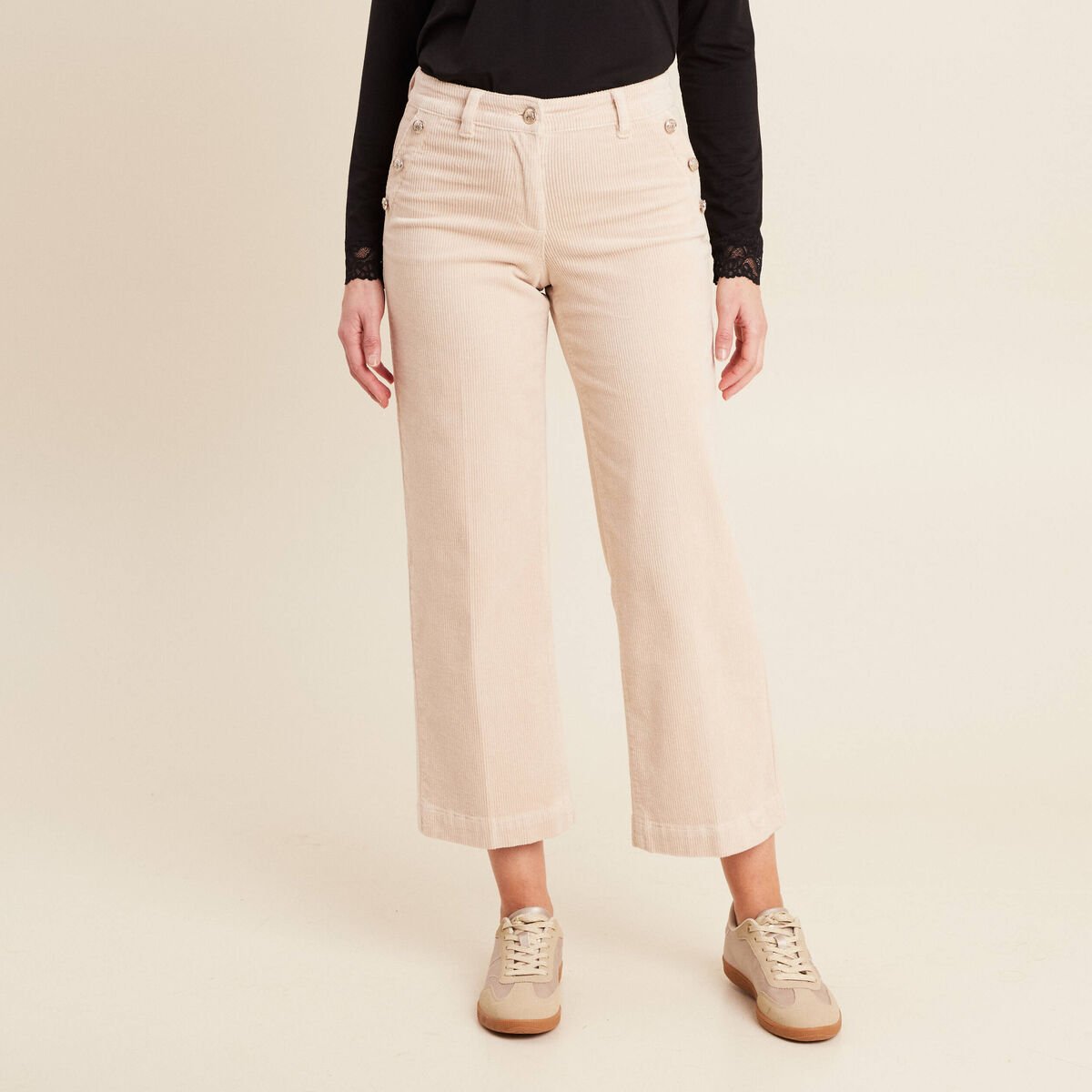 Pantalon large velours côtelé sable femme