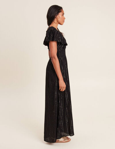 Robe longue droite fluide noir femme