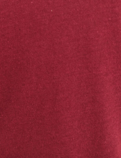 T-shirt manches courtes col en V bordeaux femme