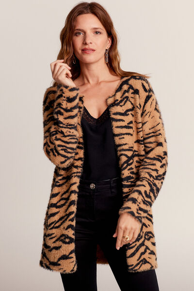 Gilet manches longues camel femme