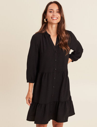 Robe courte évasée col chemise noir femme