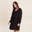 Robe courte &eacute;vas&eacute;e col v manches longues noir femme