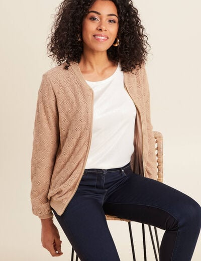 Gilet réversible ajouré sable femme