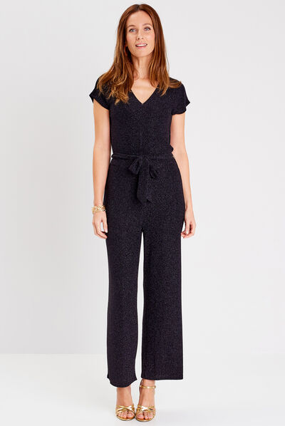 Combinaison pantalon ceinturée noir femme