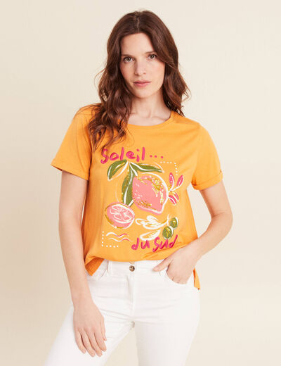 T-shirt manches courtes orange clair femme