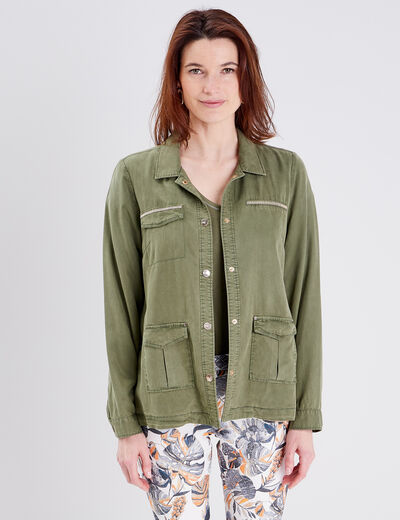 Veste droite boutonnée vert kaki femme