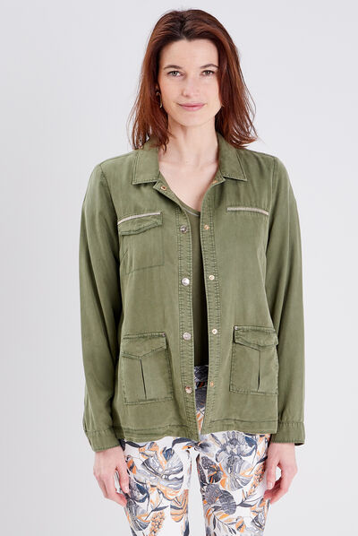Veste droite boutonnée vert kaki femme