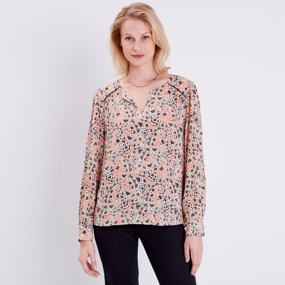 Blouse manches longues orange corail femme