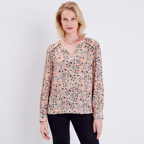 Blouse manches longues orange corail femme