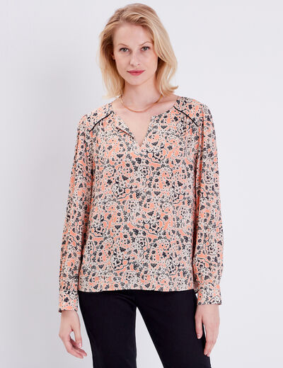 Blouse manches longues orange corail femme