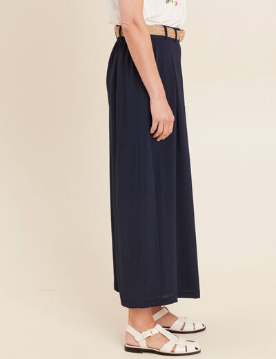 Pantalon jupe-culotte large bleu foncé femme