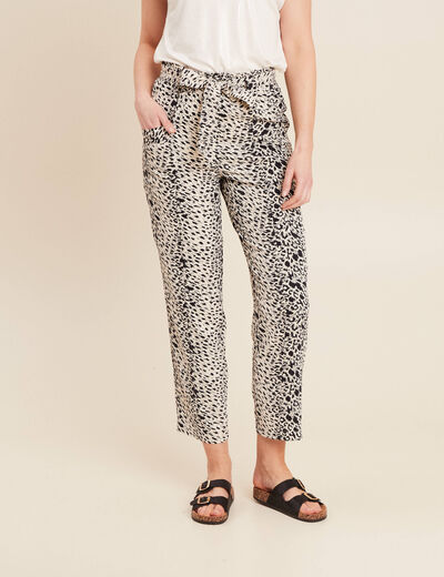 Pantalon flou taille haute ivoire femme