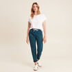 Pantalon coupe droite à coulisse bleu canard femme