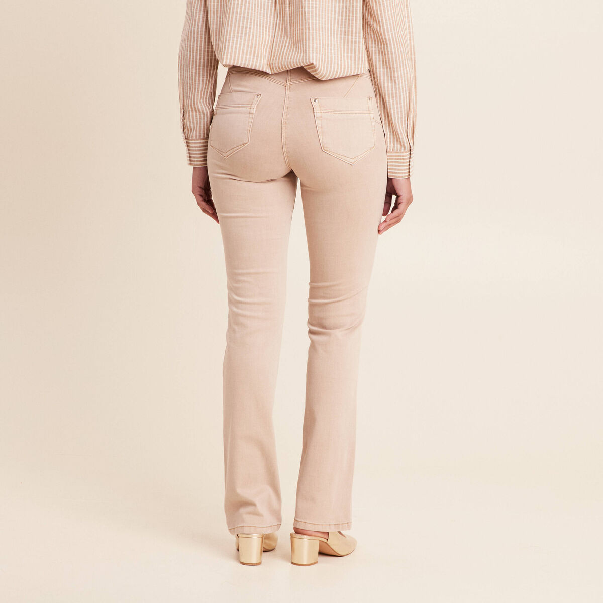 Jean coupe droite taille haute denim beige femme