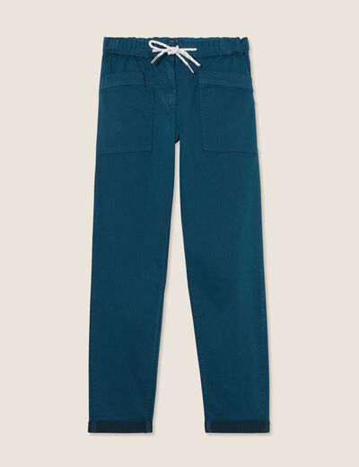 Pantalon coupe droite à coulisse bleu canard femme