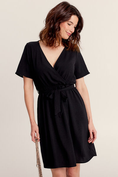 Robe droite ceinturée noir femme