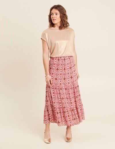 Jupe midi droite fluide rose femme