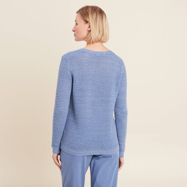 Pull manches longues col en V bleu ciel femme