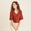 Blouse manches 3/4 marron foncé femme