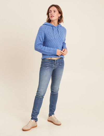 Pull à capuche bleu violet femme
