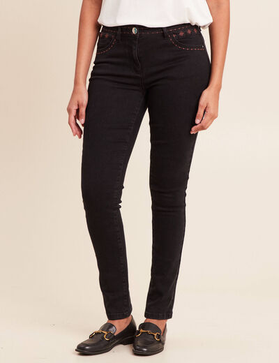 Jean coupe ajust&eacute;e avec broderie noir femme
