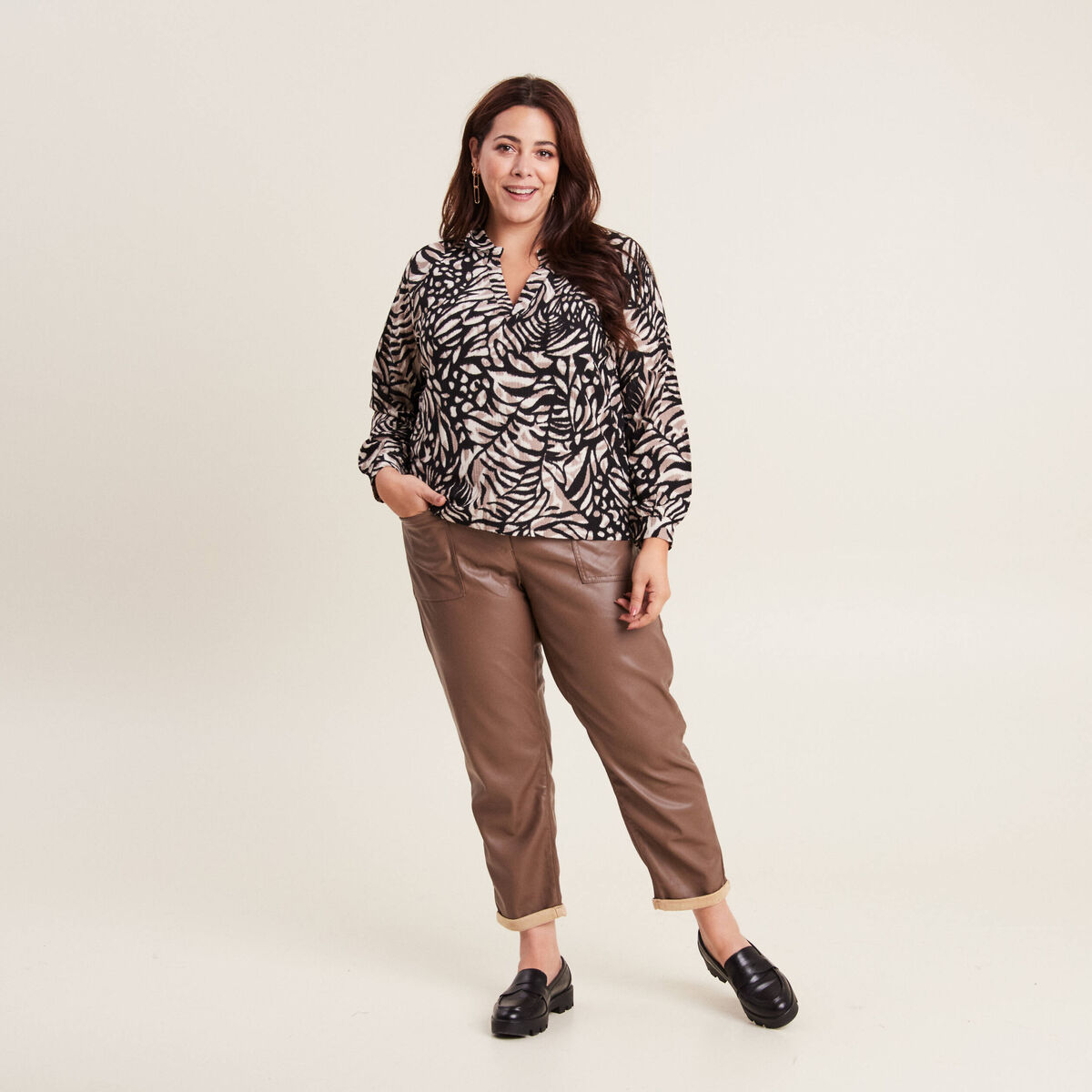Blouse manches longues marron clair femme