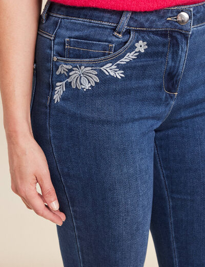 jean bootcut taille basculée brodé denim stone femme