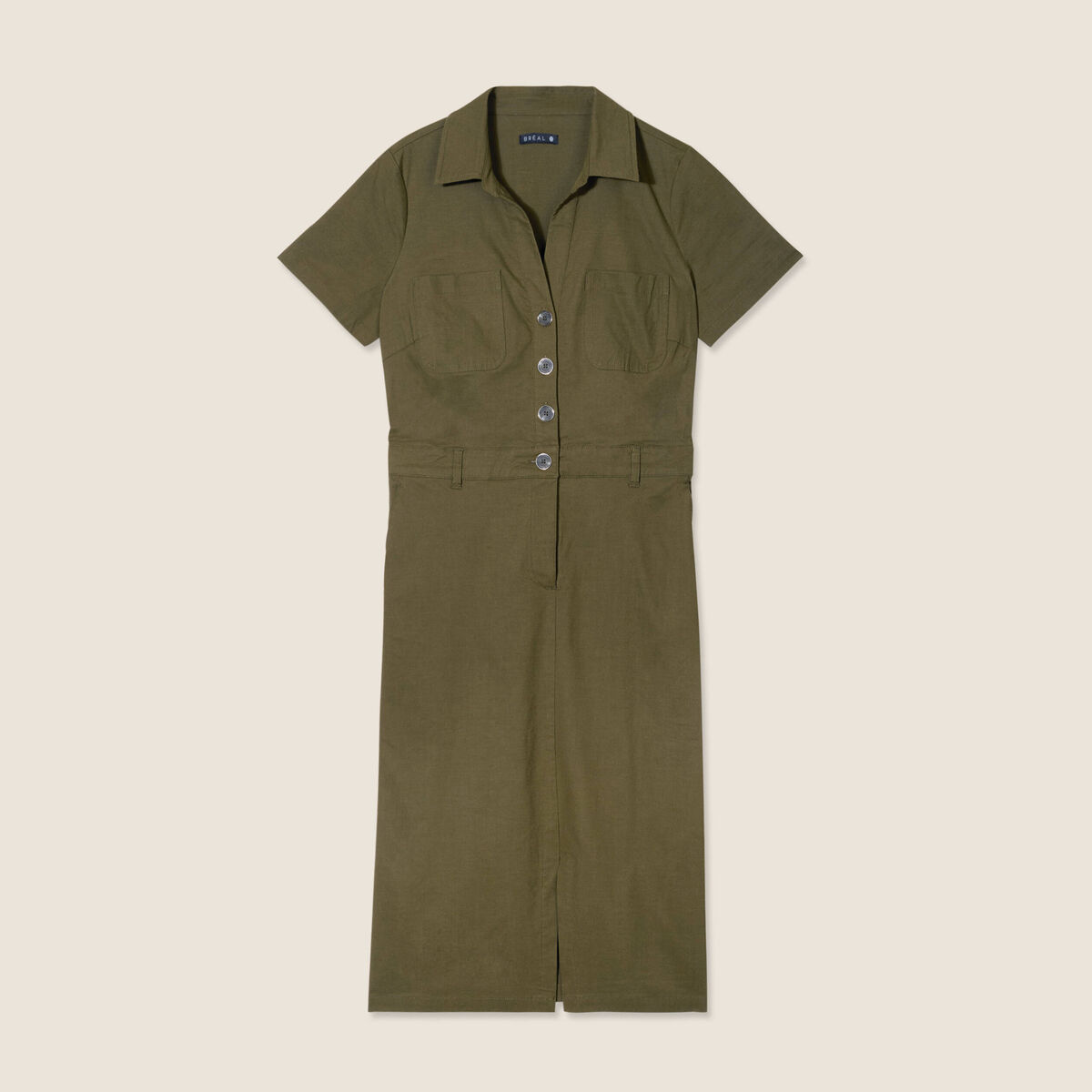 Robe ajustée manches courtes vert olive femme
