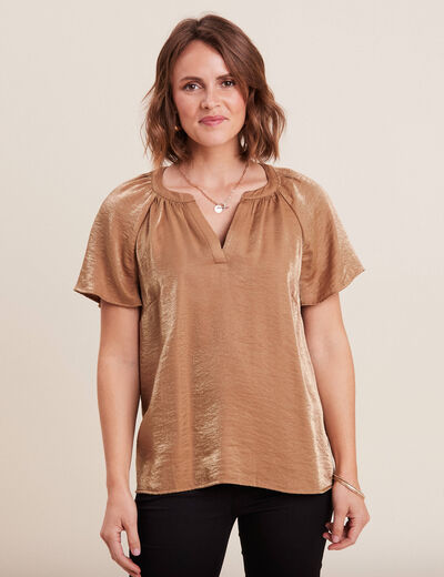 Blouse manches courtes marron clair femme