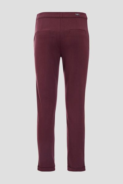 Pantalon ajusté taille basculée bordeaux femme