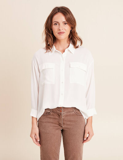 Chemise ample col chemise manches 3/4 ecru femme