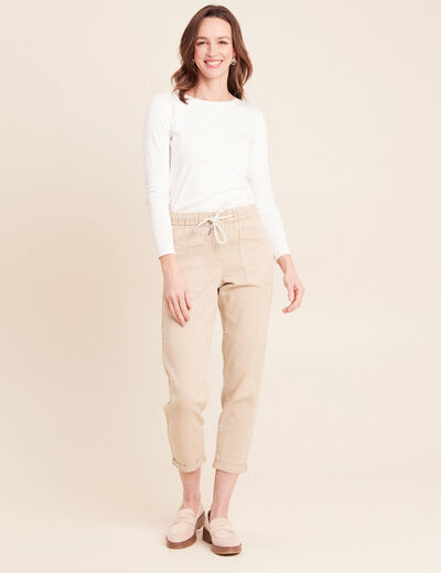 Jean coupe mom 7/8&egrave;me denim beige femme