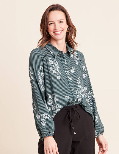 Chemise fluide manches longues vert femme