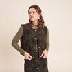 Veste sans manches aspect daim doubl&eacute;e vert kaki femme