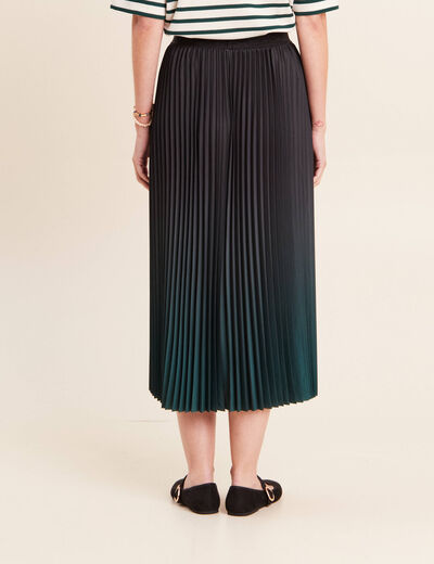 Jupe midi patineuse pliss&eacute;e vert fonc&eacute; femme