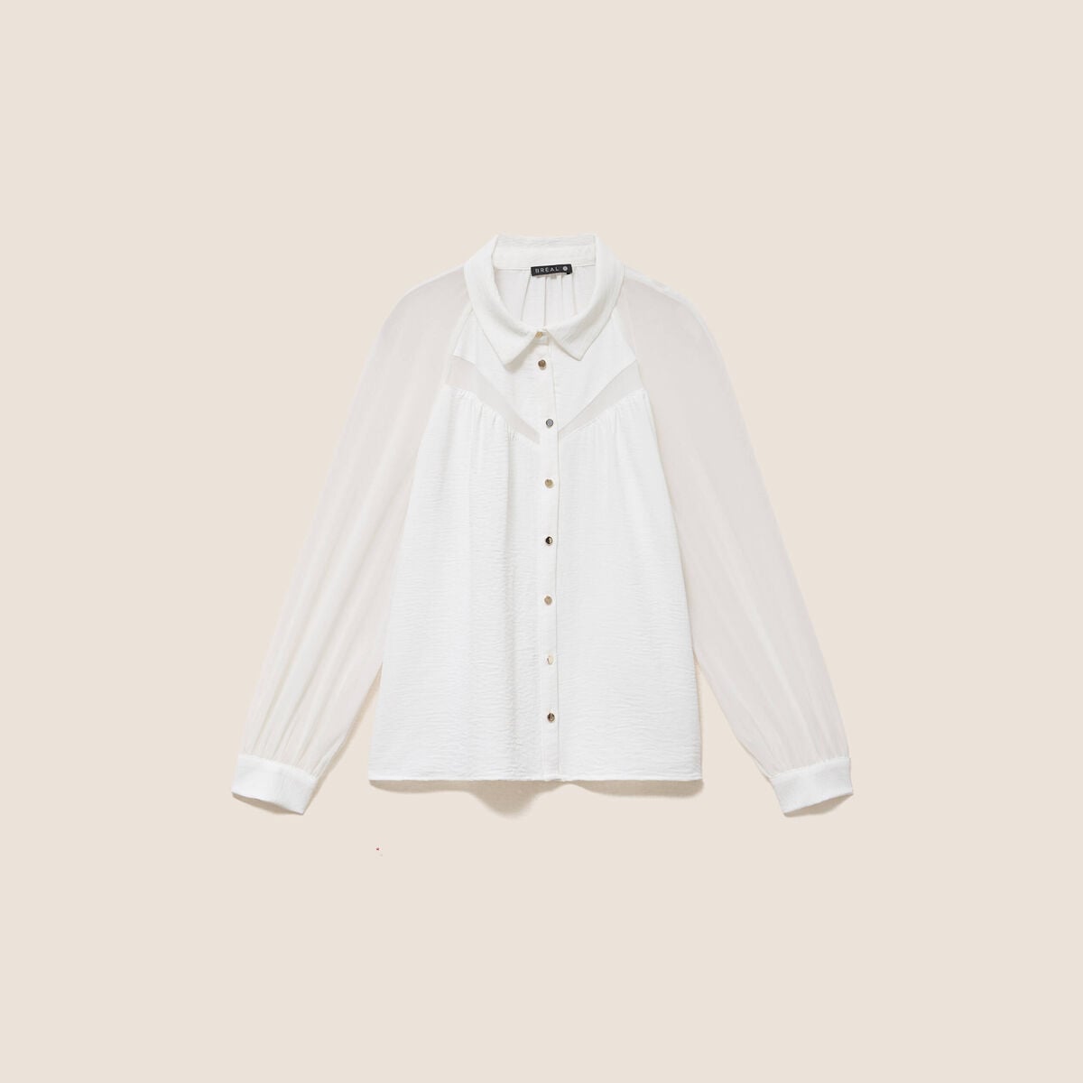 Chemise ample voile doubl&eacute;e col chemise ecru femme