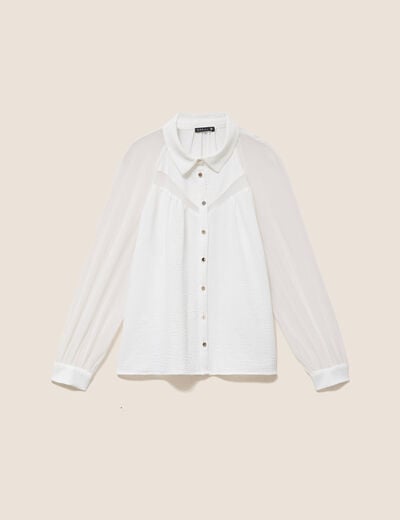 Chemise ample voile doubl&eacute;e col chemise ecru femme