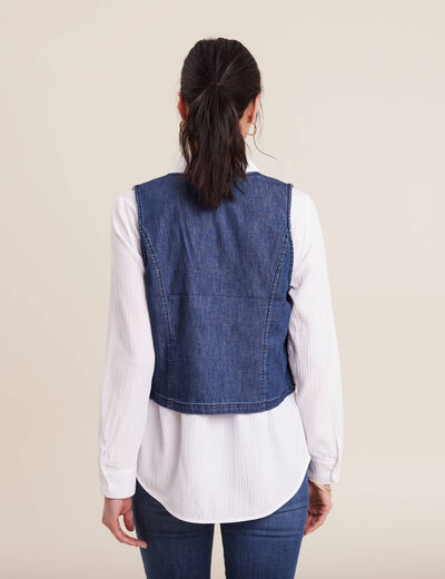 Gilet barman sans manches jean denim double stone femme