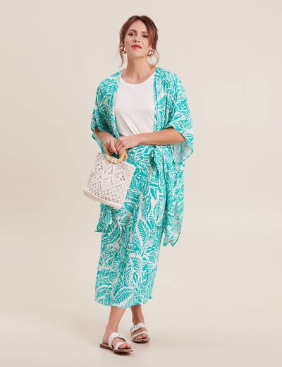 Kimono dos smocké vert émeraude femme