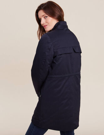 Parka cintr&eacute;e capuche fourrure bleu fonc&eacute; femme