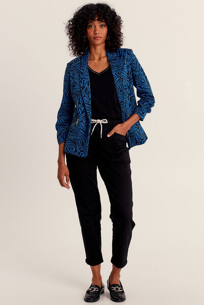 Veste droite manches 3/4 bleu electrique femme