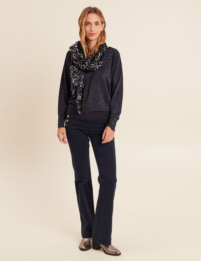 Pull manches longues bleu fonc&eacute; femme